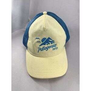 Patagonia 1973 Trucker Snapback Meshback Hat Cap Yellow Blue Hiking Mountains